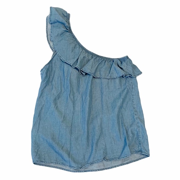 Old Navy One Shoulder Ruffle Blouse Chambray XS Blue - Picture 5 of 6